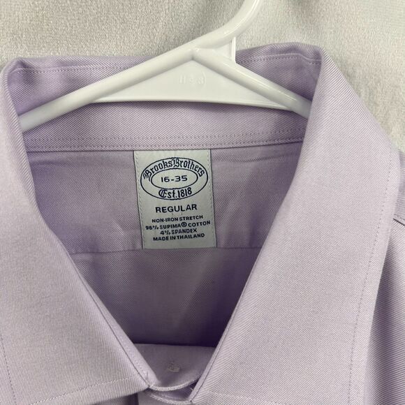 Brooks Brothers Non-Iron Stretch Supima Shirt 16-35 Lavender Regular Fit Size L - Picture 5 of 5
